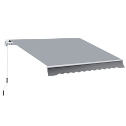 Toldo manual retrátil 395x245 cm toldo para varanda com manivela anti-UV estrutura de alumínio para jardim janelas cinzento