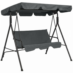 Baloiço de jardim de 3 lugares com almofada toldo ajustável e estrutura de aço para balcão terraço 172x110x153 cm cinza
