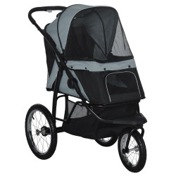 Carrinho para cães dobrável para cães médios e pequenos com cesta de armazenamento capota ajustável 111x58x107 cm cinza