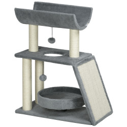Arranhador para gatos altura 76 cm com 4 postes de arranhar cama plataforma em u almofada para arranhar cinzento