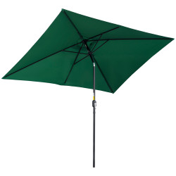 Chapéu de sol retangular de alumínio com toldo inclinável, manivela e mastro desmontável 195x295x253 cm - verde