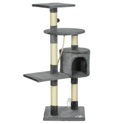 Arranhador para gatos com 4 níveis com poste para afiar as garras caverna plataformas e brinquedos 40x40x116 cm cinzento escuro