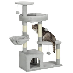 Arranhador para gatos com postes arranhadores de sisal cova plataformas e bolas suspensas 65x30x104 cm cinzento claro