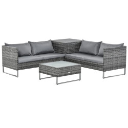 Conjunto de 4 móveis de vime para jardim com 2 sofás duplos mesa central mesa de baú e almofadas removíveis 132x69x64 cm cinza