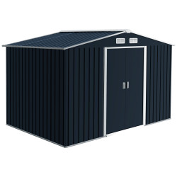 Abrigo de jardim metálico para armazenamento de ferramentas com base de reforço incluída e 4 janelas 277x195x192cm cinza escuro