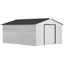 Abrigo de jardim exterior para armazenamento de ferramentas com 4 janelas 12,4 m² 340x386x200 cm branco e cinza escuro
