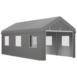 Tenda garagem 295x600x278 cm tenda de exterior resistente com 2 portas enroláveis e 6 janelas cinzento
