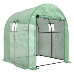 Estufa de exterior com 2 portas enroláveis 2 janelas em rede cobertura PE 135g/m² anti-UV cultivo e plantas 180x180x200 cm verde