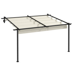 Pérgola de parede 4x3 m pérgola de jardim com teto retrátil de poliéster e estrutura de aço creme e cinza escuro