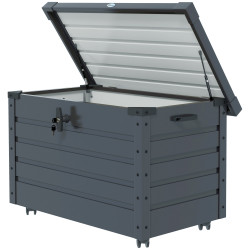 Baú de exterior 295 l baú de armazenamento de aço galvanizado com 1 fechadura para jardim 100x62x65 cm cinza escuro