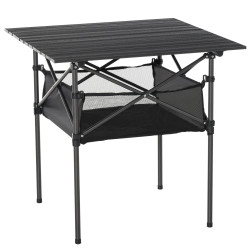 Mesa de camping dobrável amplo espaço de armazenamento com malha e bolsa de transporte 70x70x69 cm preto