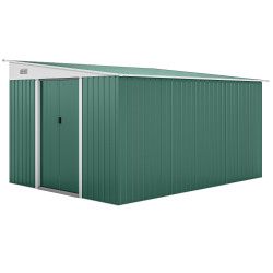 Abrigo de jardim 8,9 m² 280x345x201 cm abrigo de exterior de aço para armazenamento com portas e 2 janelas verde