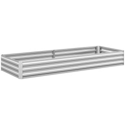 Floreira exterior grande retangular em aço galvanizado para terraço com fundo aberto 241x90,5x30 cm prata