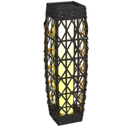 Candeeiro solar com iluminação LED liga automático candeeiro se exterior em aço e vime PE 20x20x68 cm cinzento escuro