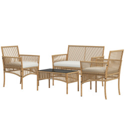 Conjunto de móveis de jardim de vime de 4 peças de varanda com 1 sofá de 2 lugares 2 poltronas e mesa de centro bege