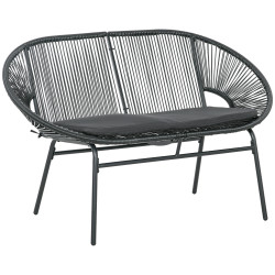 Sofá acapulco de 2 lugares com apoios de braço almofada e estrutura de aço para jardim terraço pátio 132x72x83 cm preto