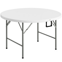Mesa de jardim redonda mesa de varanda dobrável com estrutura de aço e bancada de HDPE ø122x73 cm branco