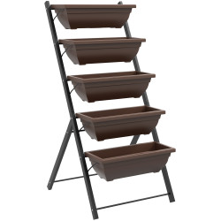 Suporte para plantas de 5 níveis com 5 vasos orifícios de drenagem para interior e exterior 55x63x120 cm preto