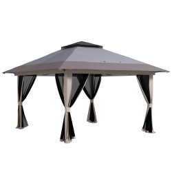 Tenda dobrável pop-up com altura ajustável proteção uv50+ telhado duplo e redes mosquiteiras 4x4x2,8 m cinzento claro