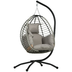 Cadeira supensa com suporte com cesta dobrável almofada e apoio para a cabeça 110x100x188 cm cinza e preto