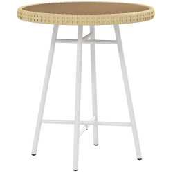 Mesa auxiliar de vime sintético com bancada de madeira plástica e estrutura de aço galvanizado 50x50x55 cm madeira e bege