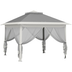 Tenda dobrável 3,3x3,3 m pop-up altura ajustável teto duplo mosquiteiras removíveis e bolsa de transporte anti-UV cinzento