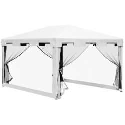Tenda de jardim 4x3 m tenda desmontável com 4 mosqueteiras laterais 2 portas e 8 orifícios de drenagem branco