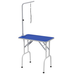 Mesa de tosquia para cães dobrável com braço ajustável entre 60-104 cm e bancada de borracha antiderrapante 81x48,5x80 cm azul