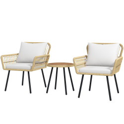 Conjunto de mesa e poltronas para jardim exterior jogo de 3 peças de vime com 2 poltronas 1 mesa para terraço natural