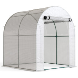 Estufa de jardim 180x180x200 cm estufa tipo túnel pequena com porta enrolável e janela de malha para cultivar plantas flores branco