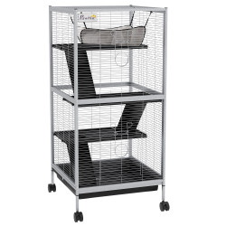 Gaiola para roedores 52x52x113,5 cm gaiola para furões com rodas 2 portas 3 rampas rede suspensa e bandeja removível branco