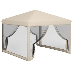 Tenda dobrável 3x3 para exterior com mosquiteiras bolsa de transporte estrutura de aço e tecido oxford resistente bege