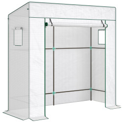 Estufa de exterior com janelas de rede e porta com fecho de correr para cultivar plantas e flores 196x77x197 cm branco