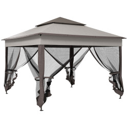 Tenda dobrável exterior 325x325x270 cm tenda de jardim com teto duplo rede mosquiteira amovível e bolsa de transporte cinza
