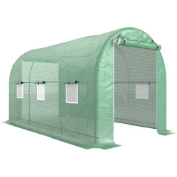 Estufa tipo túnel 400x200x205 cm estufa de jardim com porta enrolável e 6 janelas cobertura de PE 140 g/m² verde