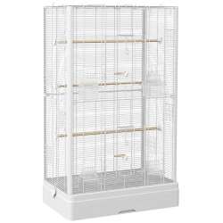 Gaiola para pássaros 61x36,5x98 cm com portas poleiros bandeja removível e alças para canários periquitos branco