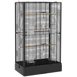 Gaiola para pássaros 61x36,5x98 cm com portas poleiros bandeja removível e alças para canários periquitos preto
