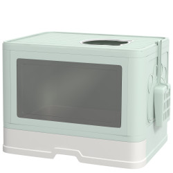 Caixa de areia para gatos amovível com pá escova 2 portas entrada principal e saída superior 48,5x38x36,5 cm verde claro