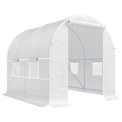 Estufa tipo túnel 245x200x200cm com portas enroláveis e 4 janelas cobertura de PE estrutura de metal branco