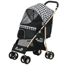 Carrinho para cães carrinho para animais de estimação com janela de malha e cinto de segurança 80x44,5x97 cm preto