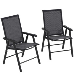 Conjunto de 2 cadeiras dobráveis para exterior cadeiras para jardim com textilene e metal 58x64x94 cm cinza escuro