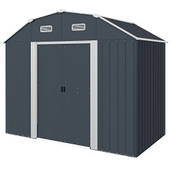 Abrigo de jardim 2,7 m² 238x132x198,5 cm com base prateleiras ajustáveis 2 portas e 2 janelas de ventilação cinza escuro