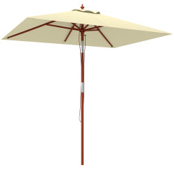 Chapéu de sol de jardim 200x150x235cm chapéu de sol inclinável com polia duplo teto e mastro desmontável de madeira bege