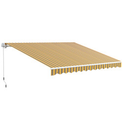 Toldo manual retrátil 350x250 cm com manivela de metal impermeável e anti-UV para jardim terraço janelas cinza e amarelo
