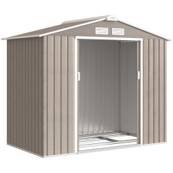 Abrigo de jardim 213x130x185 cm abrigo de jardim metálico de exterior com 2 portas deslizantes e 4 janelas madeira