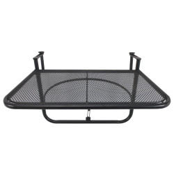 Mesa suspensa para varanda com braço regulável e altura ajustável em 3 posições estrutura de metal 60x56,5x45 cm preto