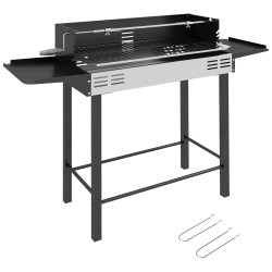 Barbacue portátil a carvão com espeto giratório ajustável 3 níveis 118x32x90 cm preto