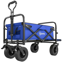 Carrinho de transporte dobrável para jardim com guiador telescópico capacidade 100 kg 99x57x77-100 cm azul escuro