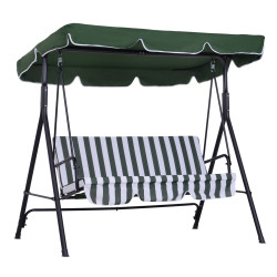 Baloiço de jardim de 3 lugares com almofada toldo ajustável e estrutura de aço para balcão terraço 172x110x153 cm verde