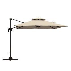 Chapéu de sol de alumínio chapéu de sol excêntrico com manivela teto duplo inclinável mastro giratório 360° ø295x270 cm cáqui